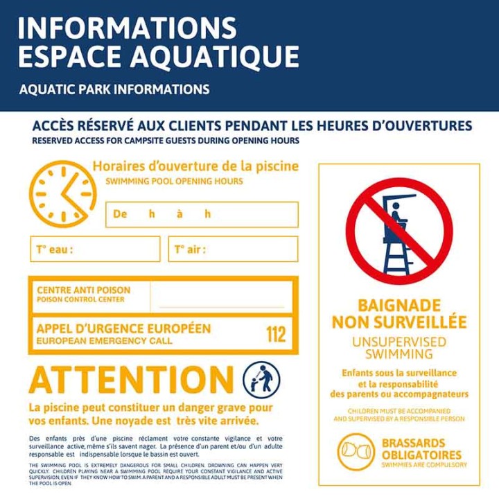 Informations espace aquatique - Baignade non surveillée