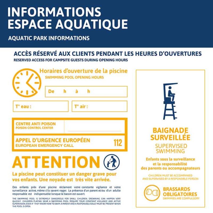Informations espace aquatique - Baignade surveillée
