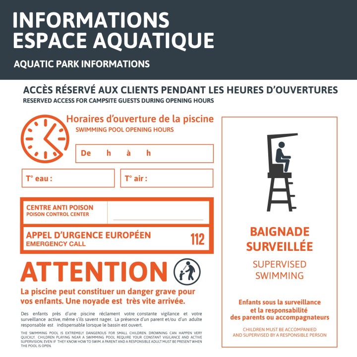 Informations espace aquatique - Baignade surveillée